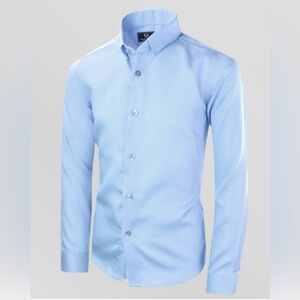 Black N Bianco Boys' Button Down Sateen Dress Shirt In Light Blue, NWT! Size 14